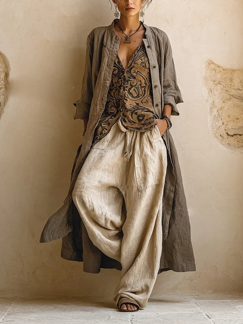 Ensemble Patricia — drei Teile aus Baumwolle und Leinen
